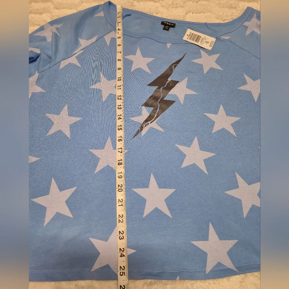 Torrid Light‎ Blue Off-Shoulder Sweater with Stars
